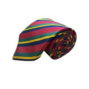 Lands End Handmade 100% Silk Striped Tie Red/Green/Blue/Yellow USA